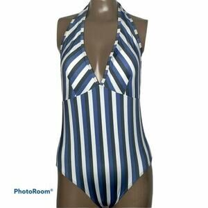 NWOT Mei L'ange Halter Striped Scoop Back One Piece